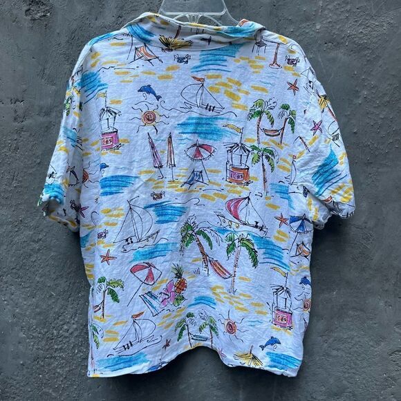 VINTAGE 1990s HOT COTTON PETITE MARC WARE RETRO BEACH SEASCAPE HAWAIIAN SHIRT MP - Picture 8 of 12